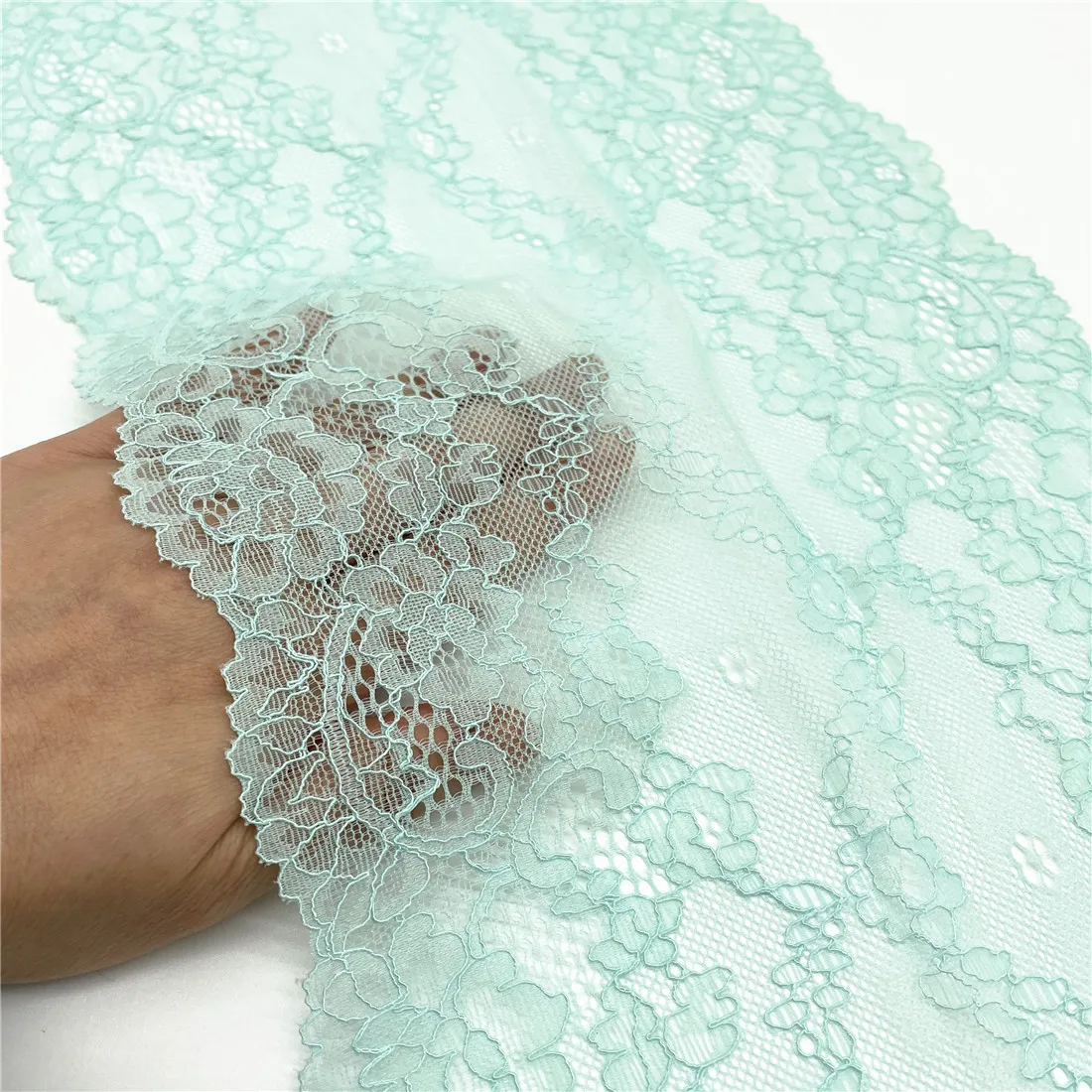 3y/lot Width 22cm Light Green Elastic Stretch Lace Trimming For Garment Accessory DIY Material Dress Lingerie Fabric