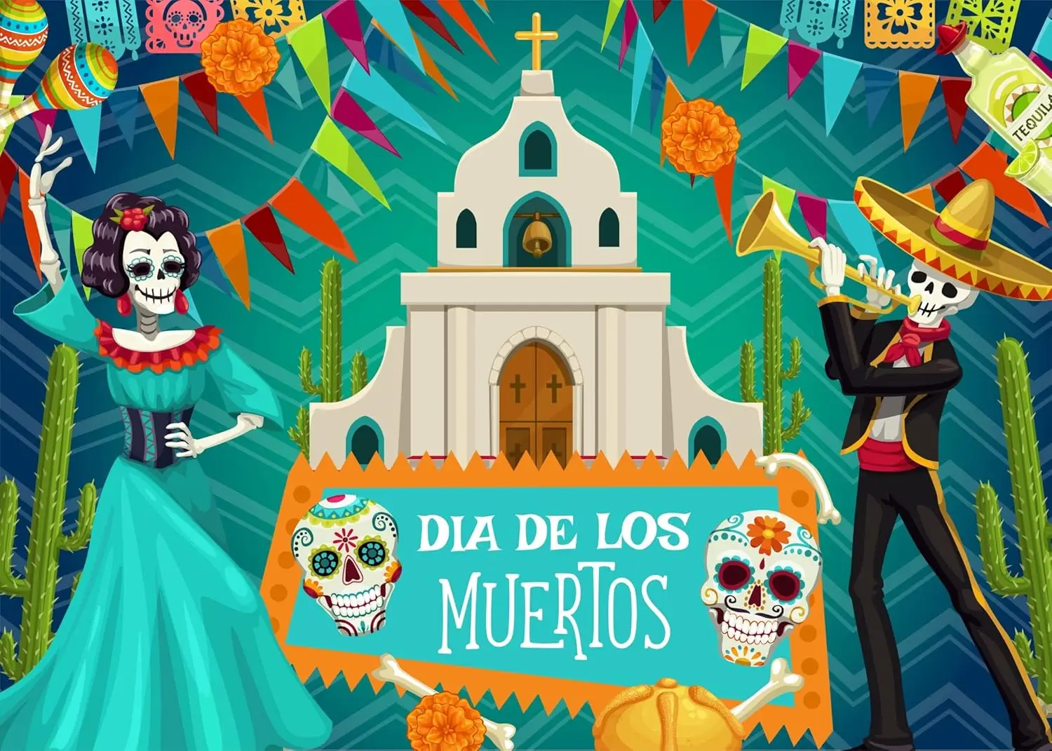 Day of The Dead Theme Mexican Fiesta Sugar Skull Dia DE Los Muertos Dress-up party photo background photography backdrop studio