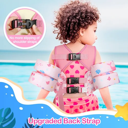 Imagen 2 del producto MoKo Chaleco de natación para niños pequeños flotadores de brazo de natación 30-60 libras niños y niñas alas de agua de natación de dibujos animados chalecos flotadores de piscina mangas