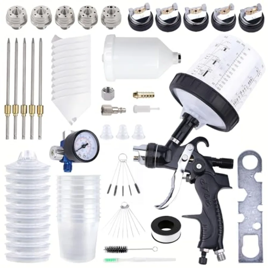 

HVLP Spray Gun for automotive use black anodized aluminum black color includes 10pcs 600mL disposable cups and 5 nozzles 1.4/1.