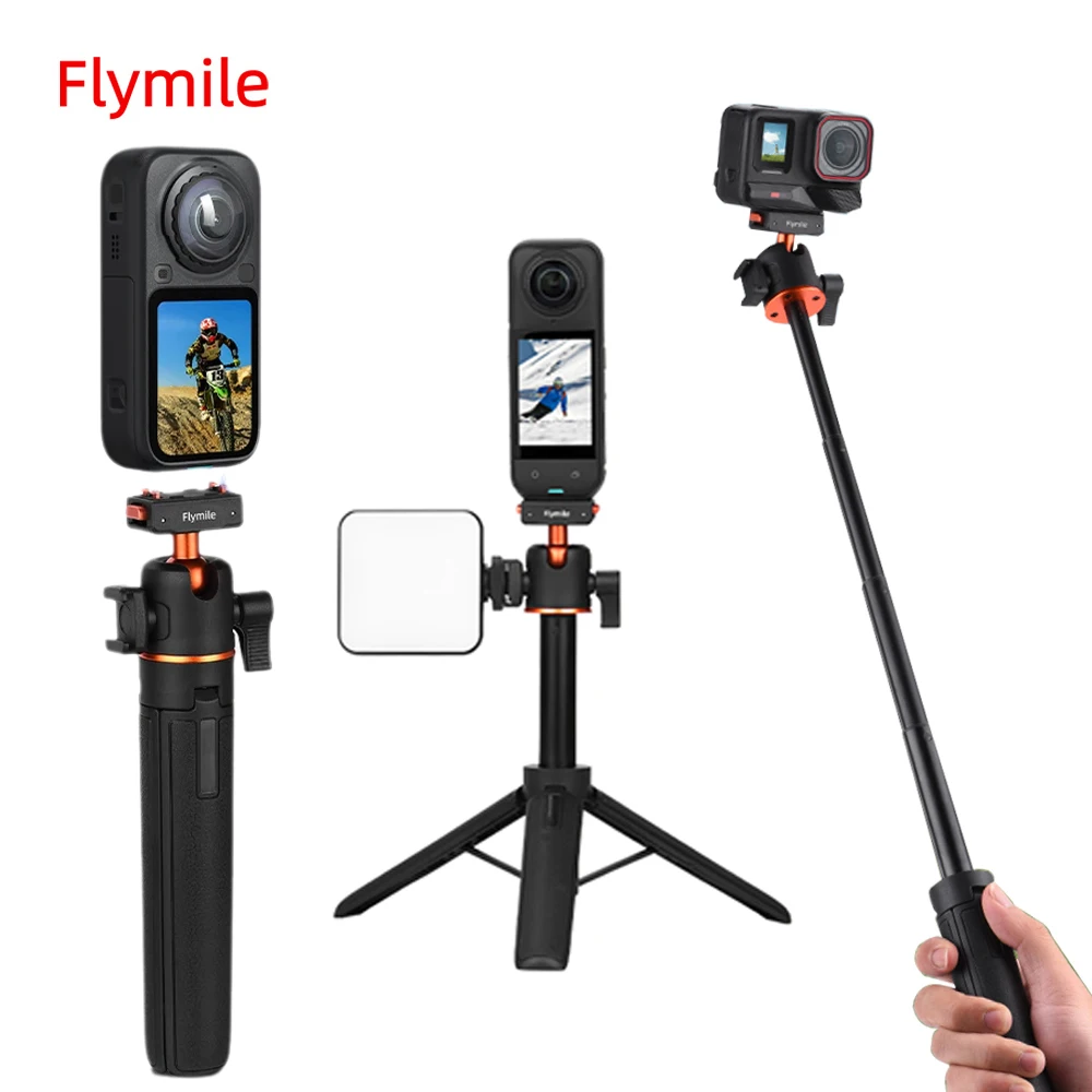 Flymile Stativ für Insta360 X6/X5/Ace Pro 2 Kamera, Verstellbares Stativ, Selfie-Stick mit Schnellverschluss-Adapter-Zubehör