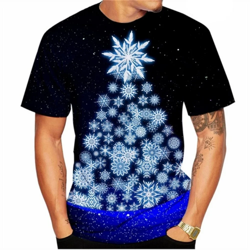 3D Printed X'mas New Year T-Shirt For Men Funny Christmas Tree Pattern Tees Casual Loose O-Neck Short Sleeve T Shirts Unisex Top