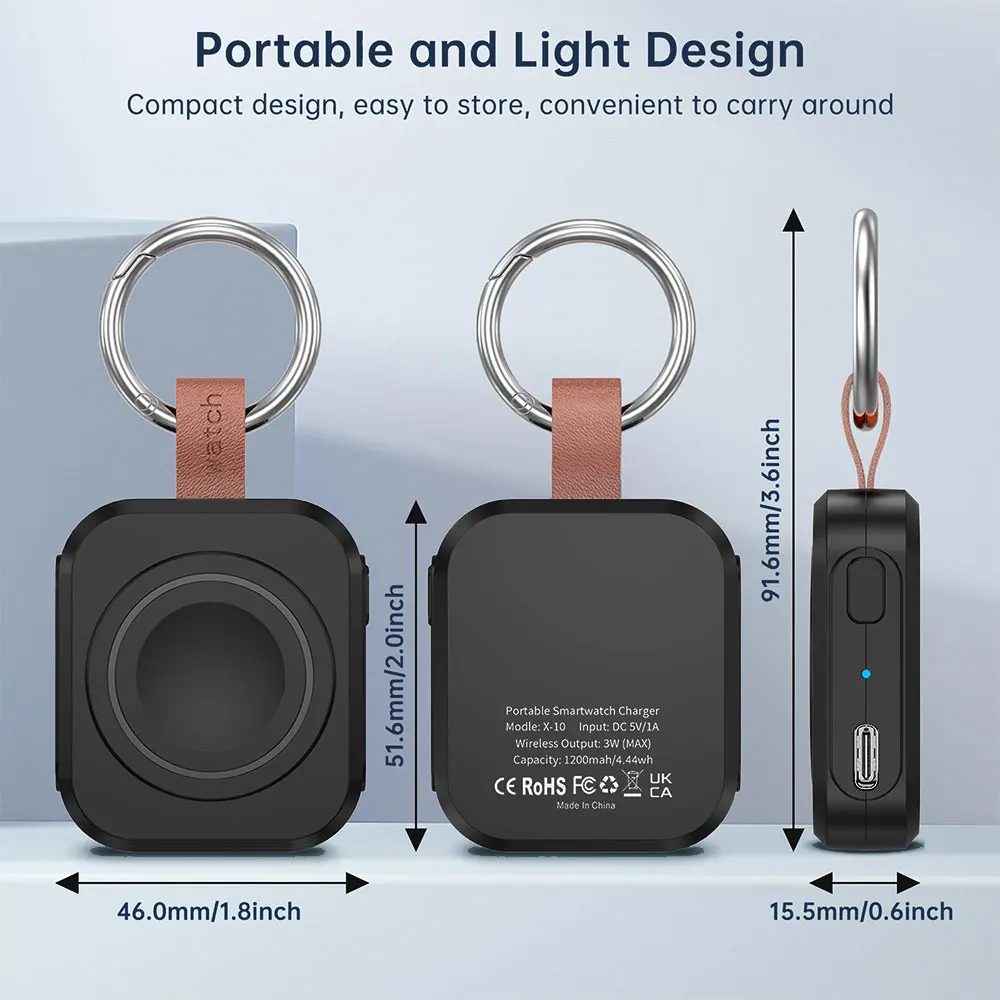 Portable Wireless Charger for Apple Watch, 1200mAh Power Bank Smart Keychain, Magnetic iWatch Charger for Apple Watch Series 8,7,6,5,4,3,2,SE - view 6