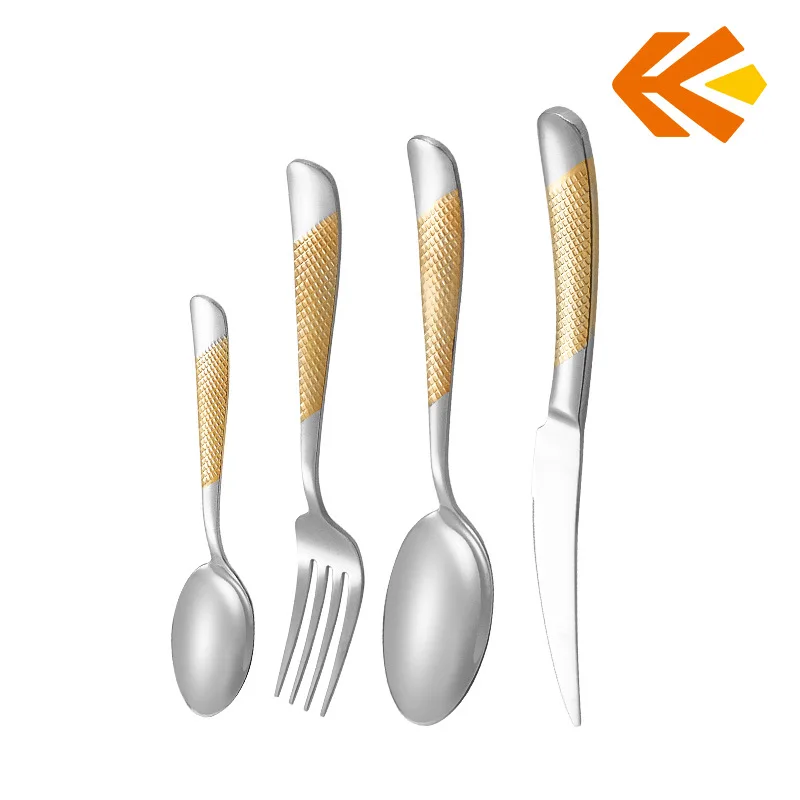 

YJQ stainless steel cutlery knives, forks and spoon sets hammered hotel steak knives and forks