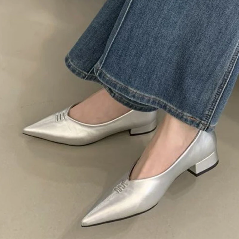 

Женские туфли на каблуке с острым носком, дизайнерские новые кожаные туфли, 2026, пикантные весенние туфли на массивном каблуке, туфли-лодочки с мелким платьем Mujer De Zapatillas