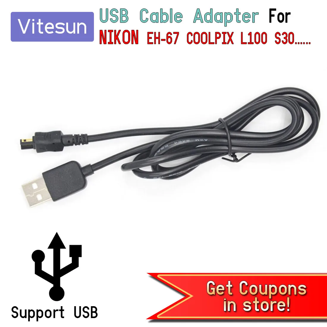 EH-67 USB Cable Adapter EH67 Charger DC Cable for Nikon Coolpix L100 L105 L110 L120 L310 L320 L330 L810 L820 L830 L840