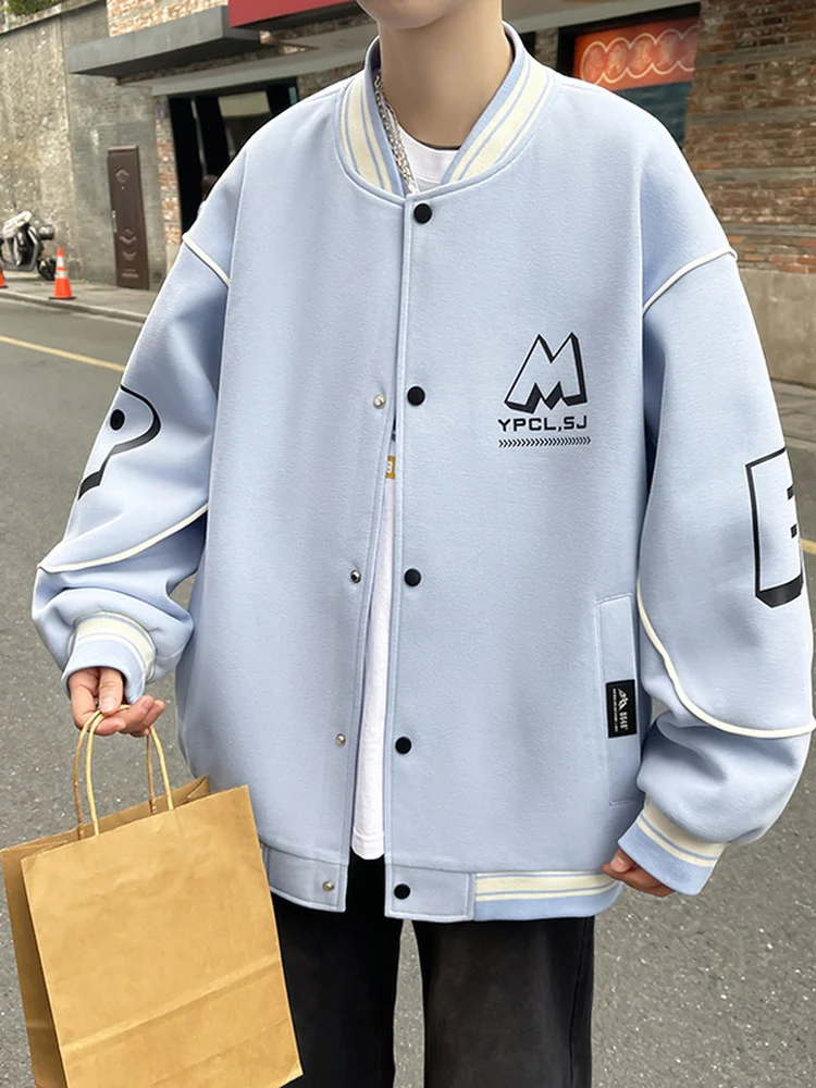 

Loose Fit Long Sve Baseball Collar Jaet for Men Spring Autumn New Sle Splicing Faion Casual Workwear Coat Youth Poly...