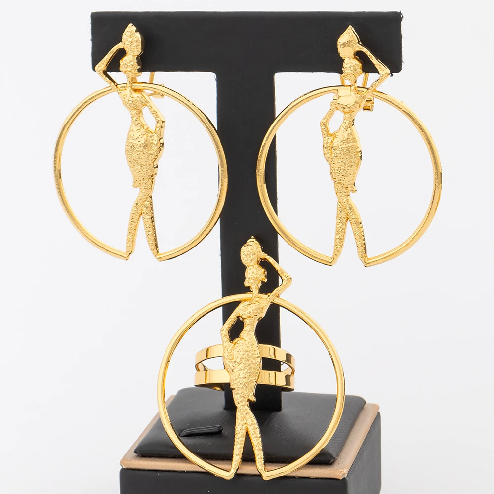 YM 2-teiliges Schmuckset, modischer Kupferschmuck für Frauen, goldfarbene Ohrringe, verstellbarer Ring, trendige Party, Hochzeitsgeschenk, Schmuckzubehör 3