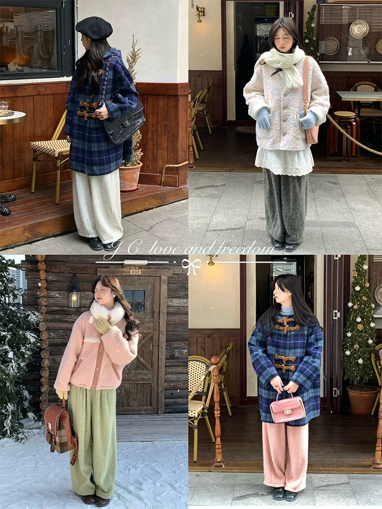 

Spring Autumn Original Design Women Vinage Vibes Wool Wide Leg Pants/Trousers