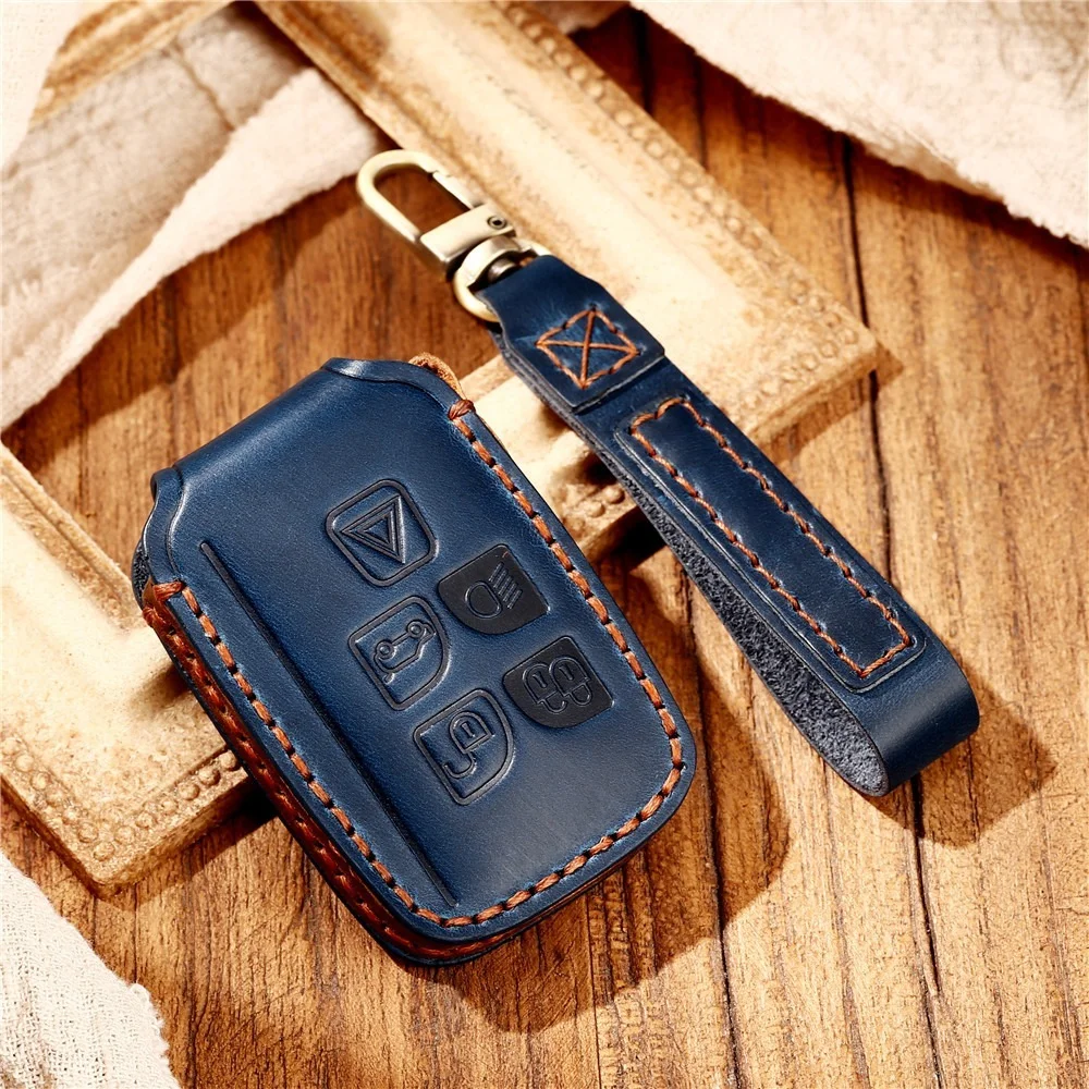 Genuine Leather Car Remote Key Fob Case Cover Shell Keychain For Land Rover Range Rover Discovery Evoque Jaguar XE XF XJ F-PACE