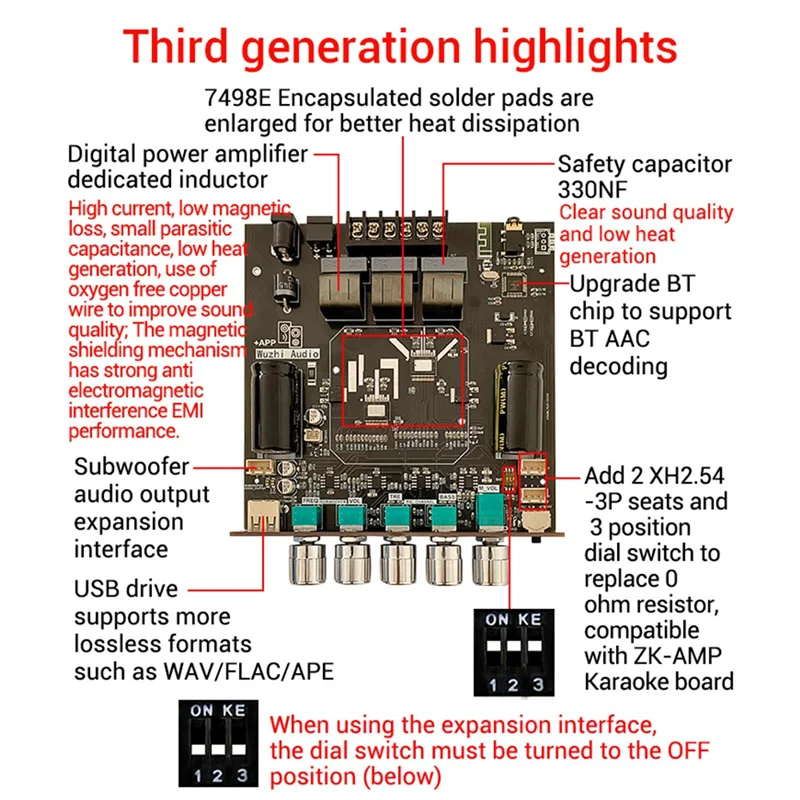 HT21-3G Third Generation 2.1 Channel Bluetooth Power Amplifier Board TDA7498E Bluetooth Power Amplifier 160Wx2+220W-N36R