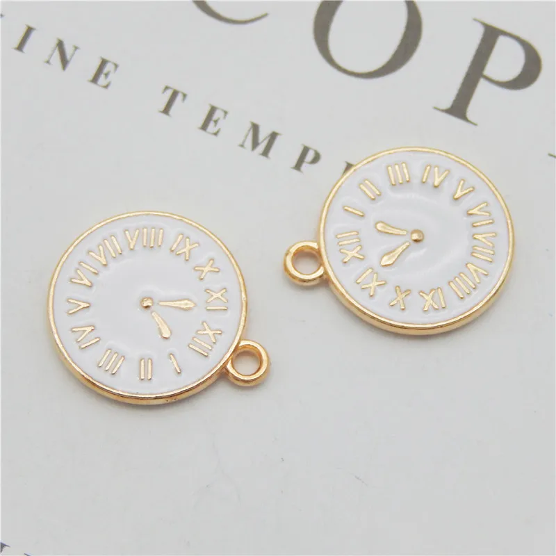 8PCS Enamel Clock Charms For Earrings Necklace Keychain Pendants Jewelry Findings Handmade Craft DIY Bangle Bracelet Dec 17*14mm