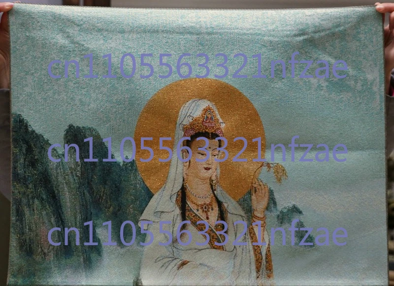 Mural Thangka z tibetskiej satyny jedwabnej przedstawiający Bogini Guanyin Kwan-yin Avalokiteshwarę, 36 cali