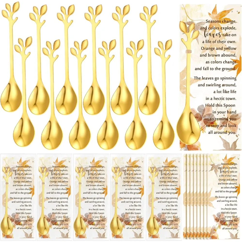 

15 Sets Thanksgiving Tea Party Favors Tea Spoons Fall Leaf Coffee Dessert Spoons Bulk Autumn Harvest Bridal Shower Favor