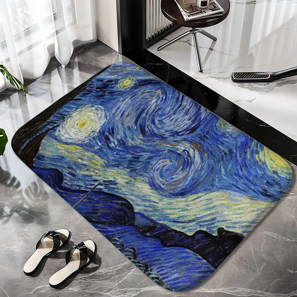 

Van Gogh The Starry Night Art Floor Mat Printed Large Carpets Room And Bedroom Carpets Bathroom Anti Slip Door MATS Small Carp
