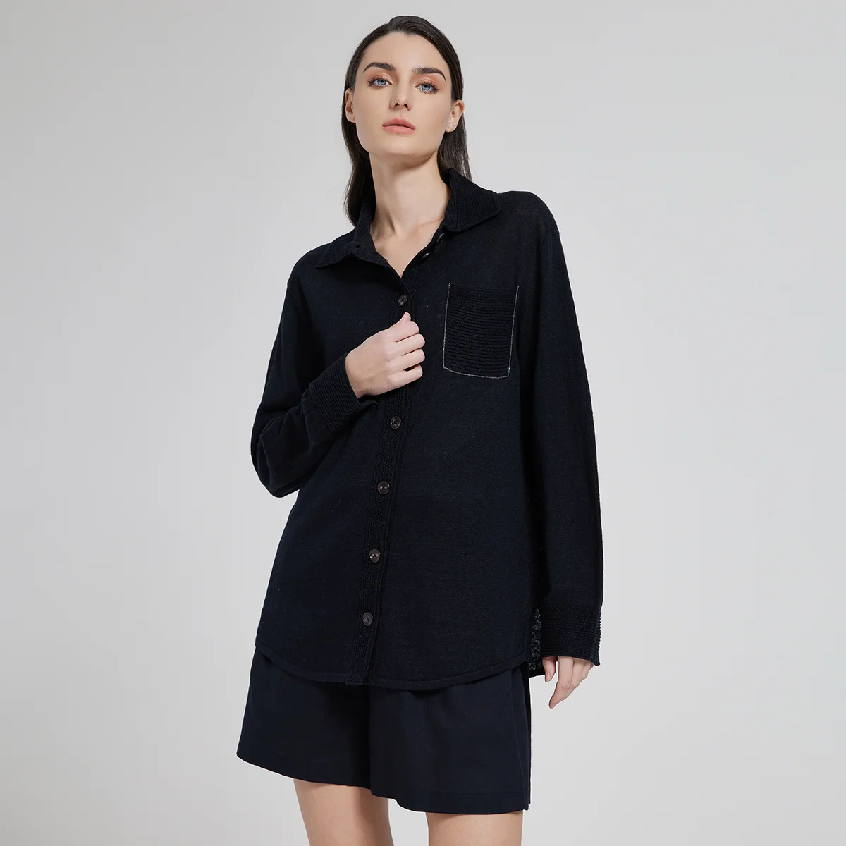 

BC1084 Женская длинная блузка из 100% льна, роскошный вязаный кардиган, высококачественный элегантный повседневный модный топ