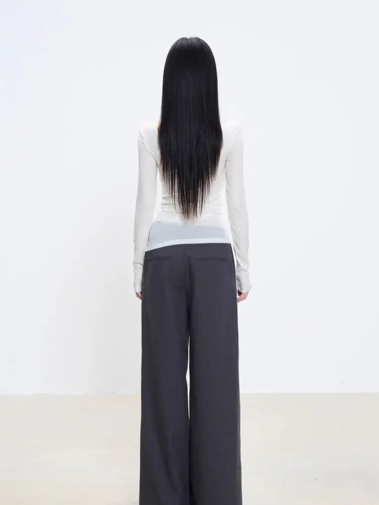 Eenvoudige Witte Onregelmatige T-shirts Met Lange Mouwen Vrouwen Koreaanse Chic Pittige Meisje Slim Fit Bandage Taille Tops Y2k Esthetische Tees