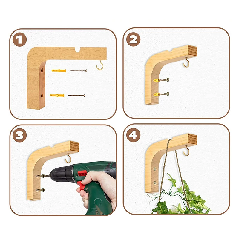 Colgadores de plantas de pared en forma de L de madera, gancho para maceta, soporte para linternas, carillones de viento, accesorios para maceta de flores de balcón, nuevo