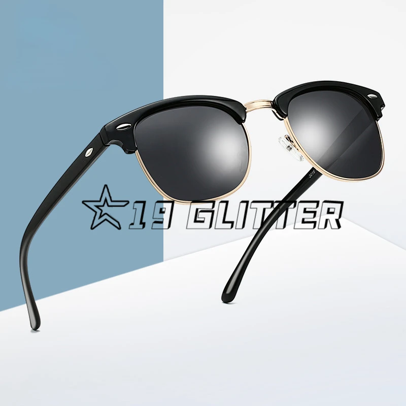 Half Frame Polarized Sunglasses Man Woman Luxury Brand Designer Sun Glasses Male Retro Rivet Mirror Eyewear Metal Gafas De Sol