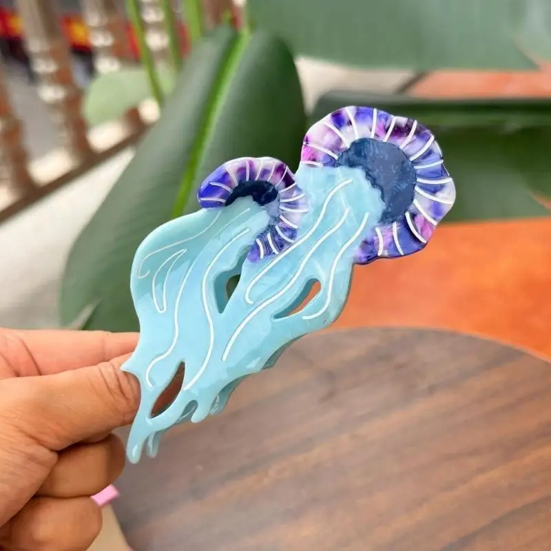 

39BD Acetate Hair Claw Clip with Jellyfish Designs Women's Hair Accessory for Parties