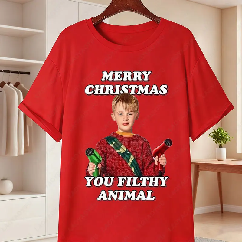 المنزل وحده فيلم القطن تي شيرت رجالي مضحك كيفن مكاليستر وعصابة Facepalm طباعة تيز عيد الميلاد قصيرة الأكمام قمصان عادية