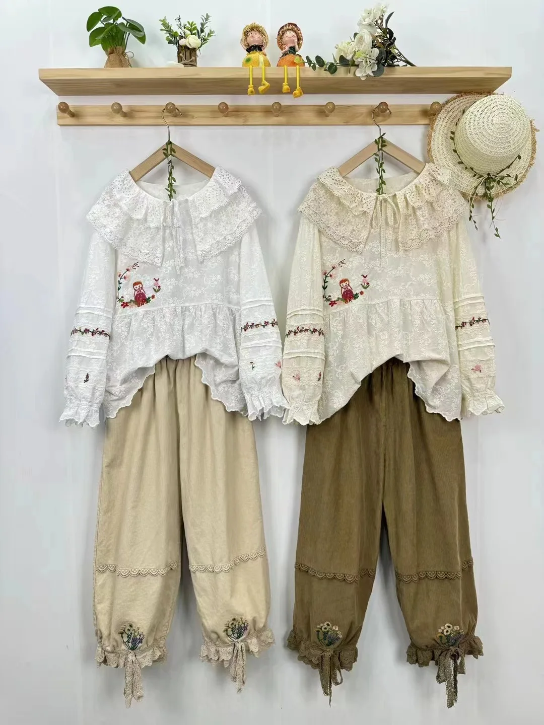 Vintage Embroidery Mori kei clothing Women Summer Japanese Casual Loose O-neck White Lace shirts Sweet Retro lolita blouses Tops