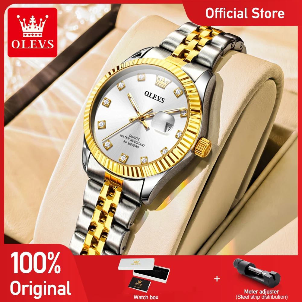 

OLEVS 3705 Women Watch Original Gold Elegant Quartz Wristwatch Waterproof Luminous Diamond Date Watches For Women Box Gift Reloj