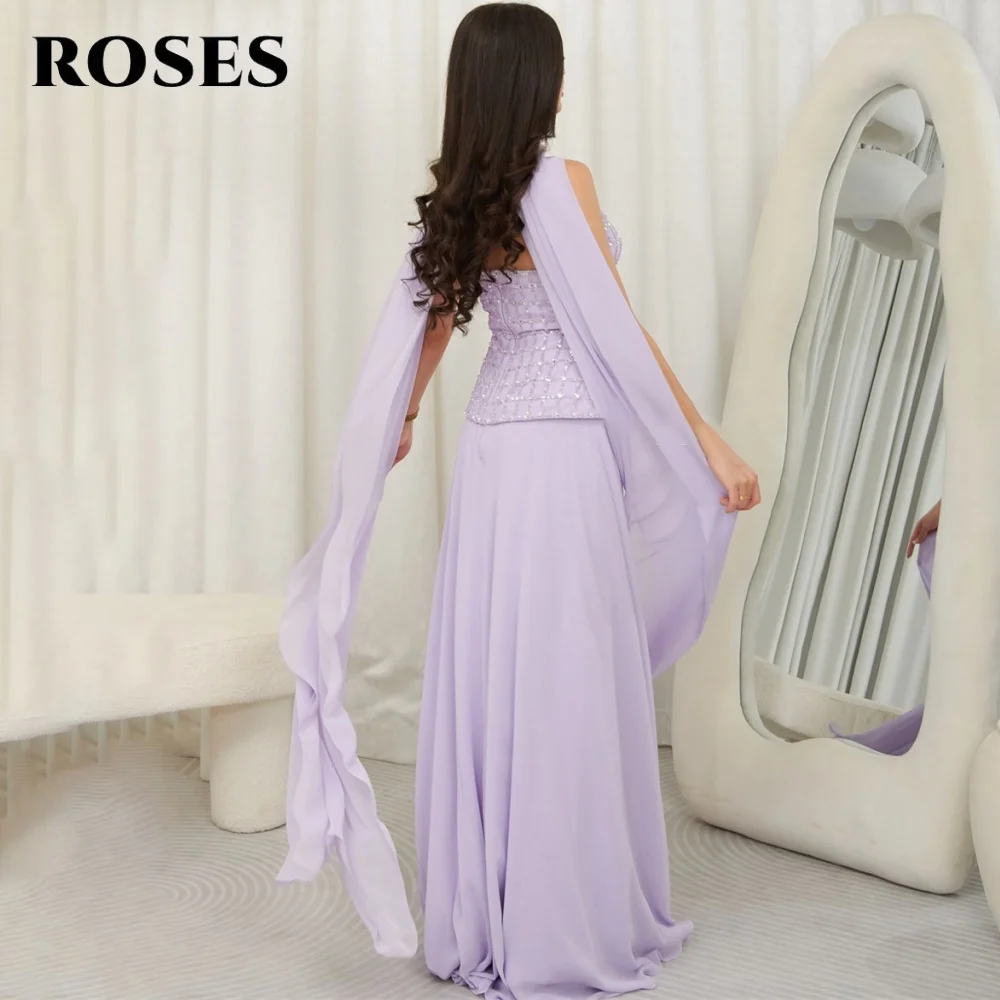

ROSES Lavender Party Dress Вечерние платья с лямкой на шее для женщин, драпированная накидка فساتين السهرة Шарф без рукавов по индивидуальному заказу