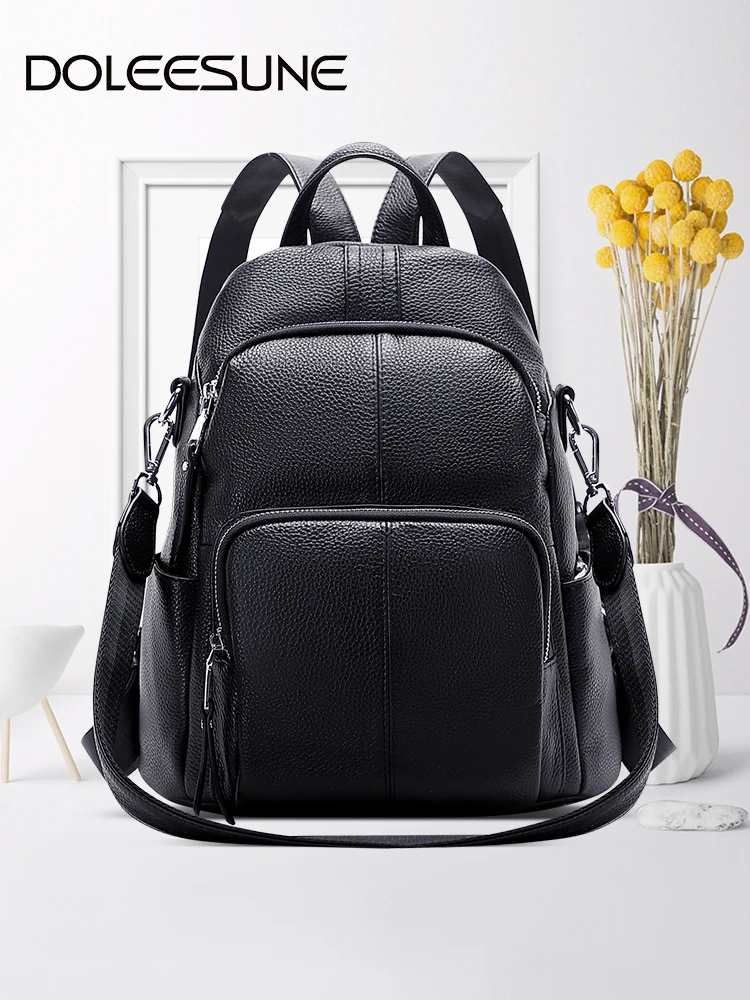 DOLEESUNE Fashion Anti-theft Woman Backpack Purse Elegant Genuine Leather Back Pack 3 in 1 Female Shoulder Bag Casual Knapsack