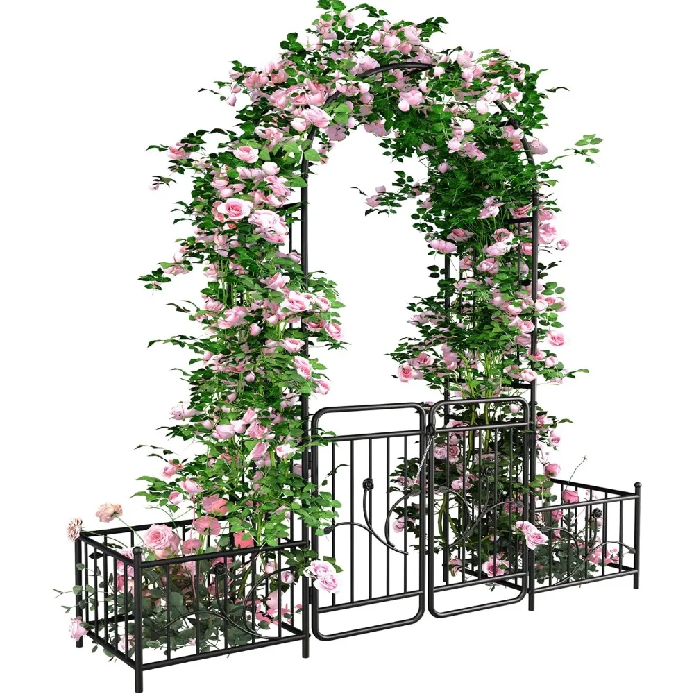 

Garden Arbor with Gate and Planter Boxes, 87IN Wedding Arches for Ceremony, Metal Garden Arch for Climbing Plants Outdo