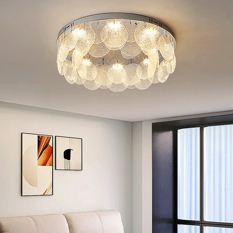 Luxury Crystal Led Ceiling Light Round Glass Lampshade Crystal Ceiling Lamp Modern Living Dining Room Bedroom Ceiling Chandelier