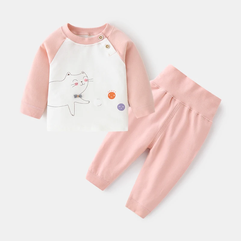 

Baby boys' girls' pajamas Raglan print two-piece high-waisted long Johns sets