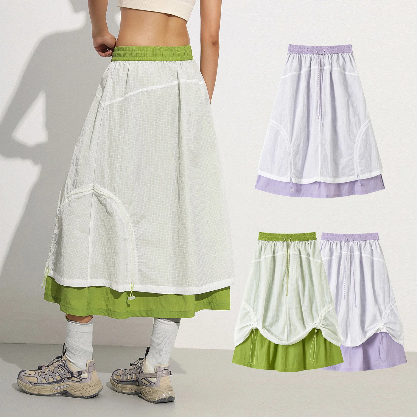 Outdoor Double Layer Quick Dry Drawstring Sport Skirt Women City Hiking Streetwear Loose Casual Y2k Track Cargo Skirts