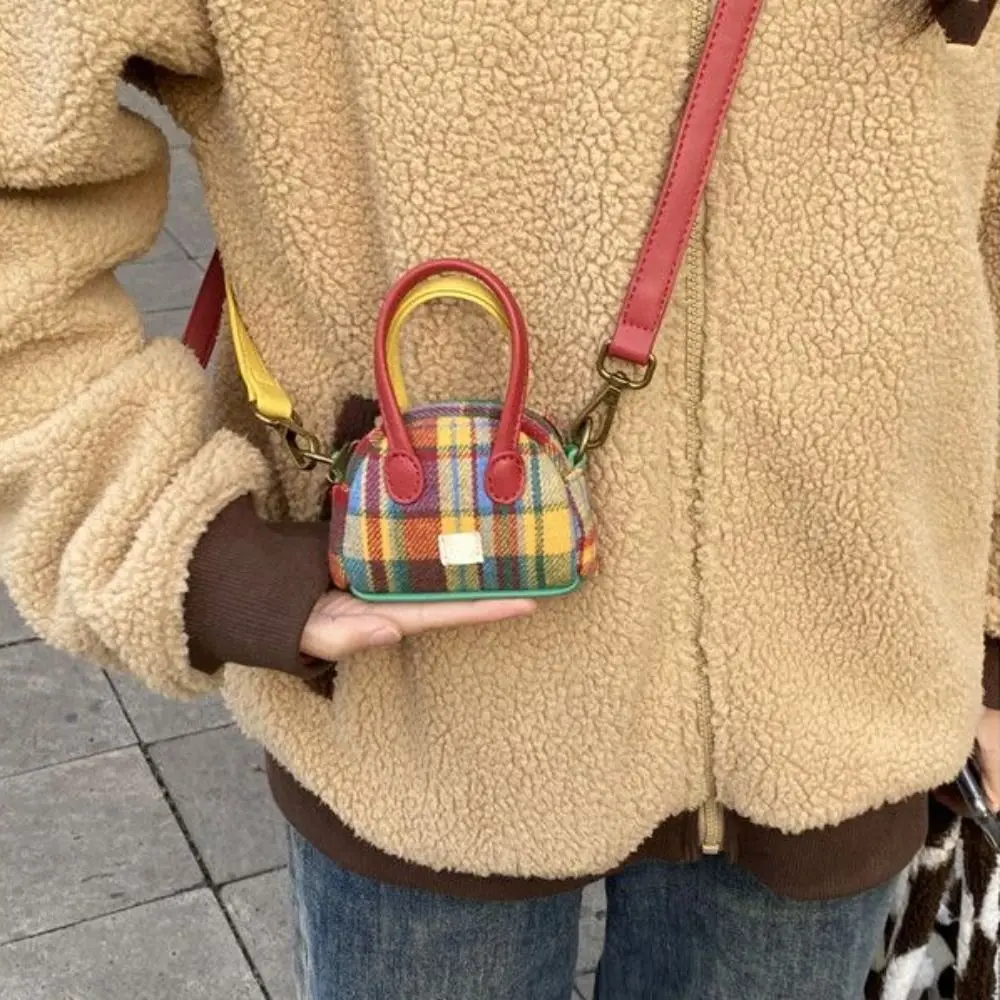 Simple Style Retro Shoulder Bag Fashion American Retro Style Retro Plaid Handbag Portable Small Square Shoulder Bag Women