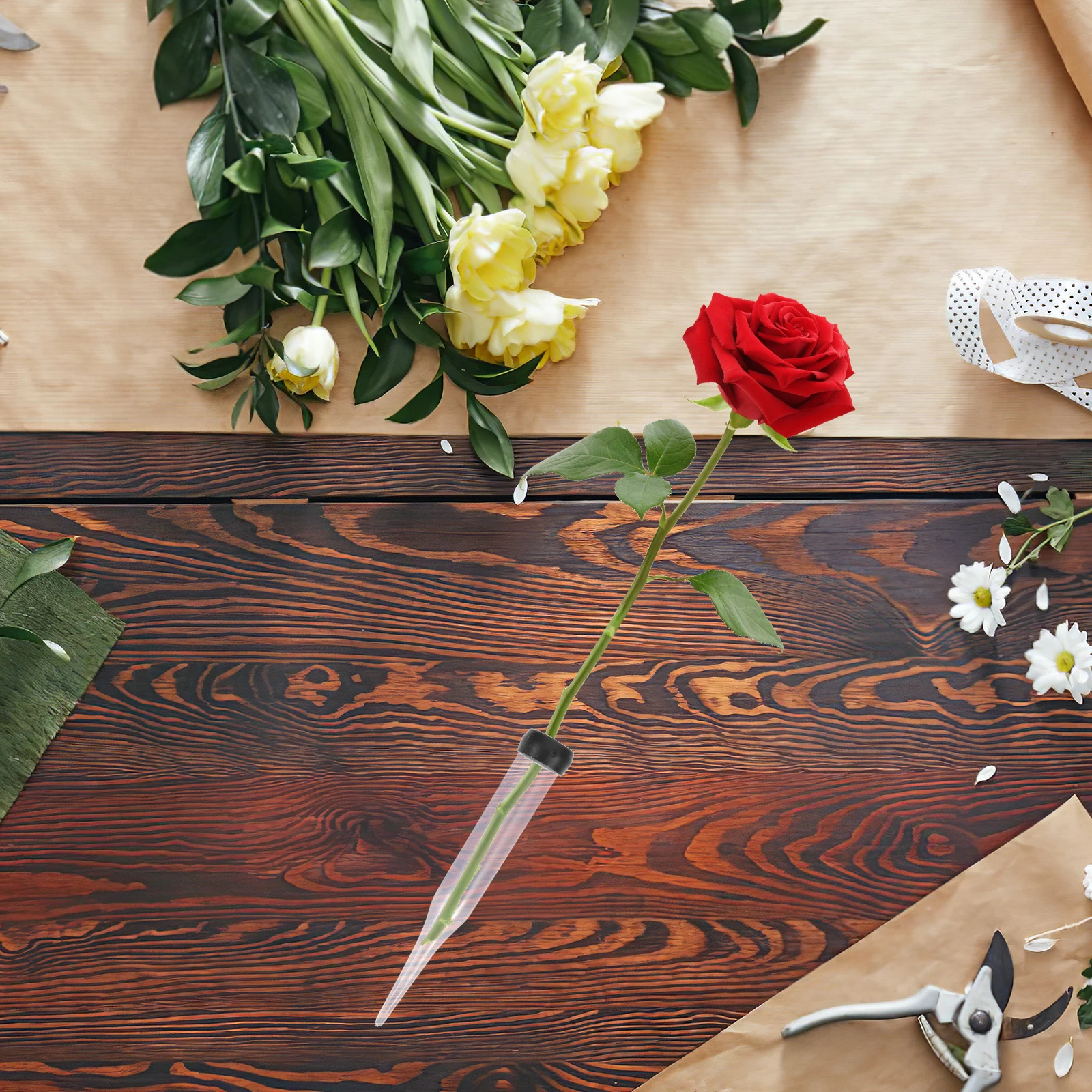 50 قطعة من البلاستيك الشفاف على شكل زهرة الجذعية أنابيب المياه أنابيب ترطيب الأزهار للورود الطازجة القرنفل تشكيلة زهور