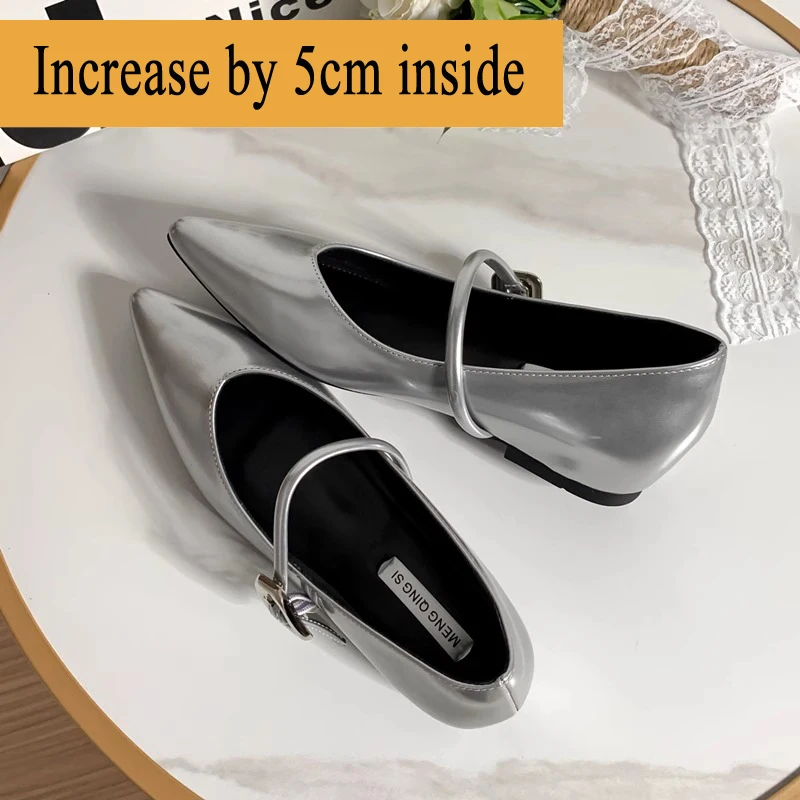 2025 High Quality Women's Increased Internal Pumps Pointed Toe Buckle Strap Shoes Women Korean Style Soft Bottom Increased 5cm