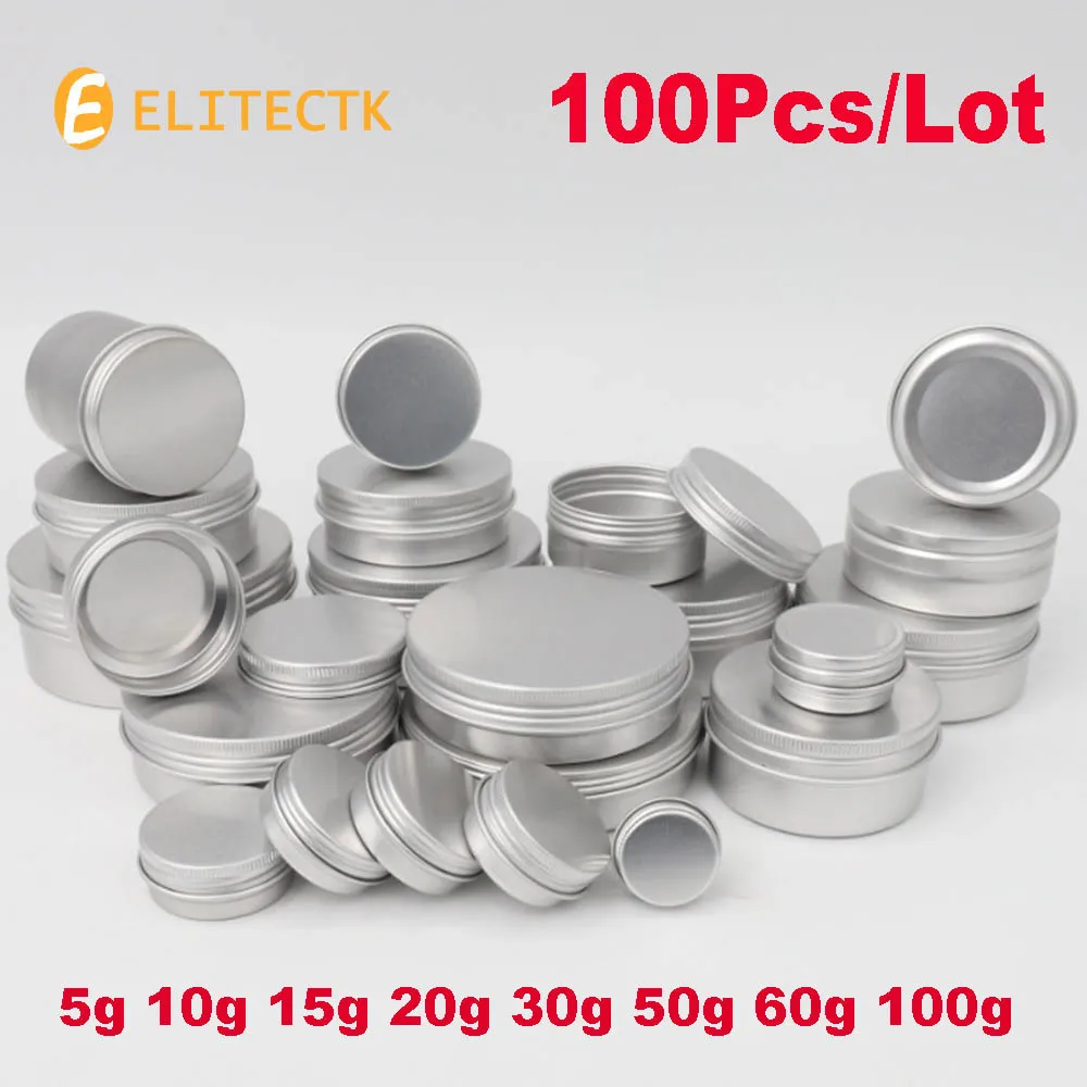 

100PCS Aluminum Tin Jars 5g 10g 15g 20g 30g 50g 60g 100g Metal Empty Cosmetic Face Care Eye Cream Lip Balm Gloss Packaging