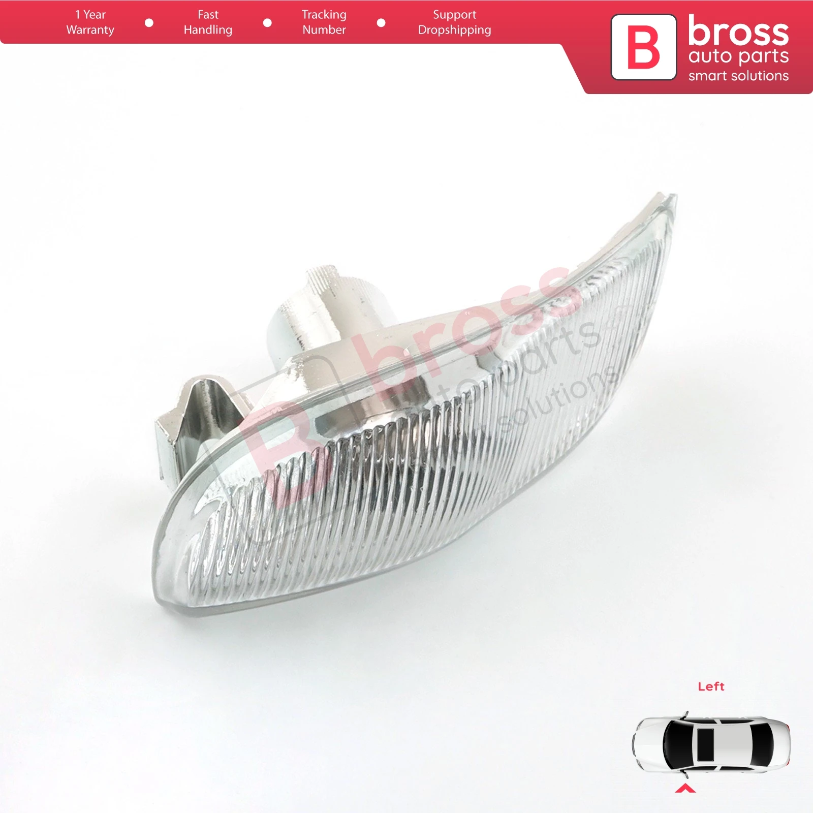 Bross BSP626-1 Side Mirror Indicator Left Lens for 261653175R Symbol MK3 2012-On; logan MK2 2012-On; Sandero MK2 2012-On