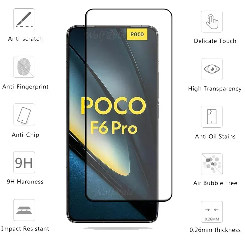 Xiaomi用強化ガラススクリーンプロテクター,フルグルーレンズプロテクター,9時間カバー,6 in 1,poco f6 pro