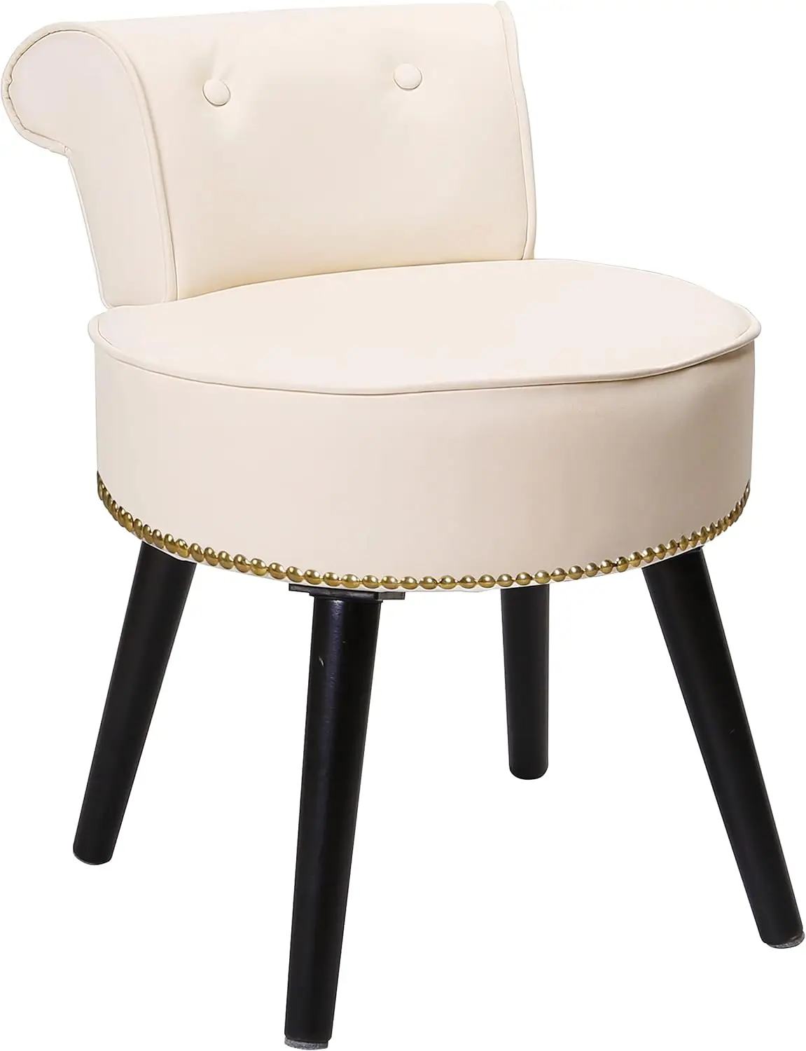 

MUPATER Makeup Vanity Stool Chair with Low Back, Round Leather Padded Chair with Wood Legs, White