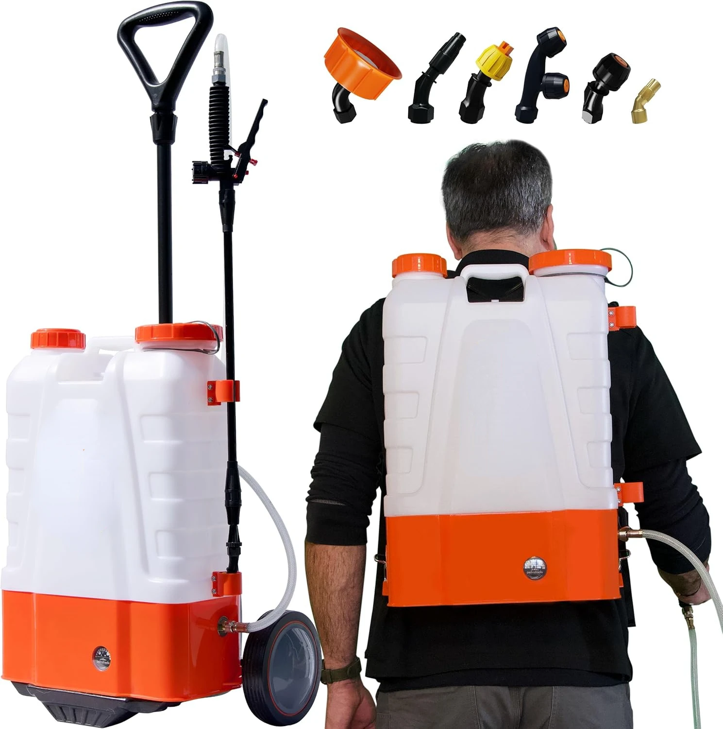 4 Gallon Battery Powered Backpack Sprayer with Cart - Wheeled Cart Sprayer - HD Wand, Wide Mouth Lid,