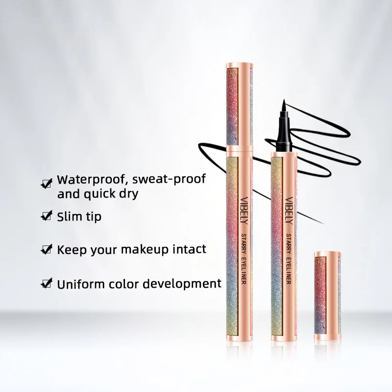 VIBELY バイラル防水星空アイライナーペン - 極細チップ、にじみにくい、長持ちする黒のリキッドアイライナー卸売