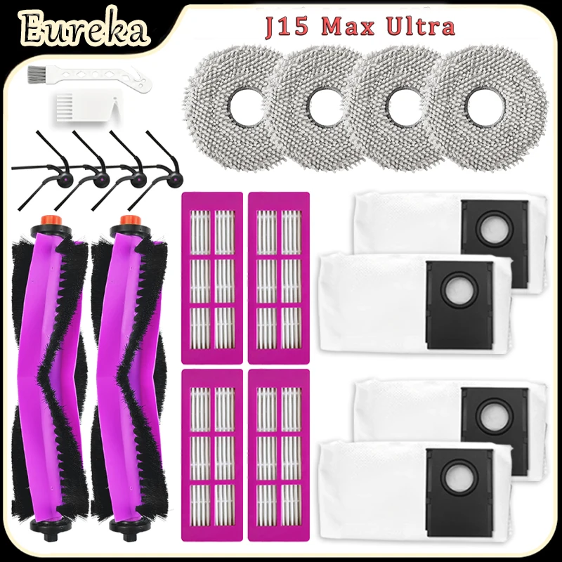 For Eureka J15 Max Ultra Robot Vacuum Cleaner Accessories Main Brushes Filter Mop Pads Side Brushes Dust Bags Replacement Parts