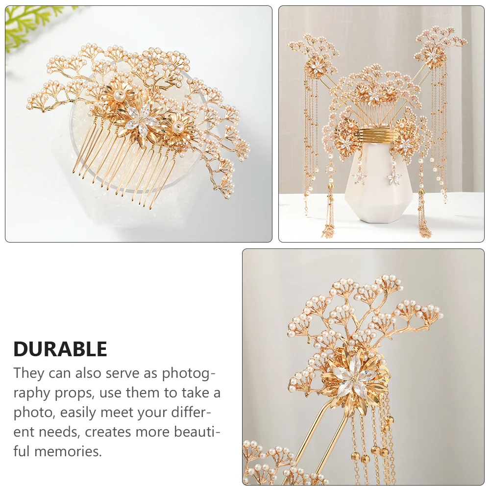 

7pcs Vintage Sticks Set Hanfu Tassel Stick Chinese Hairpins Earrings Bridal Wedding Jewelry For Women Hair Comb Tassel Hair Fork
