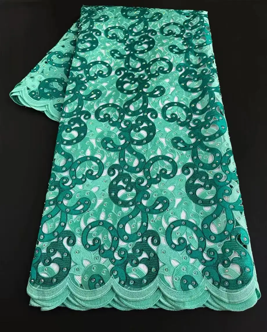 Renda artesanal de alta qualidade metálica lurex organza renda africana casamento celebrantes tecido bordado com pedras checas allover 2025