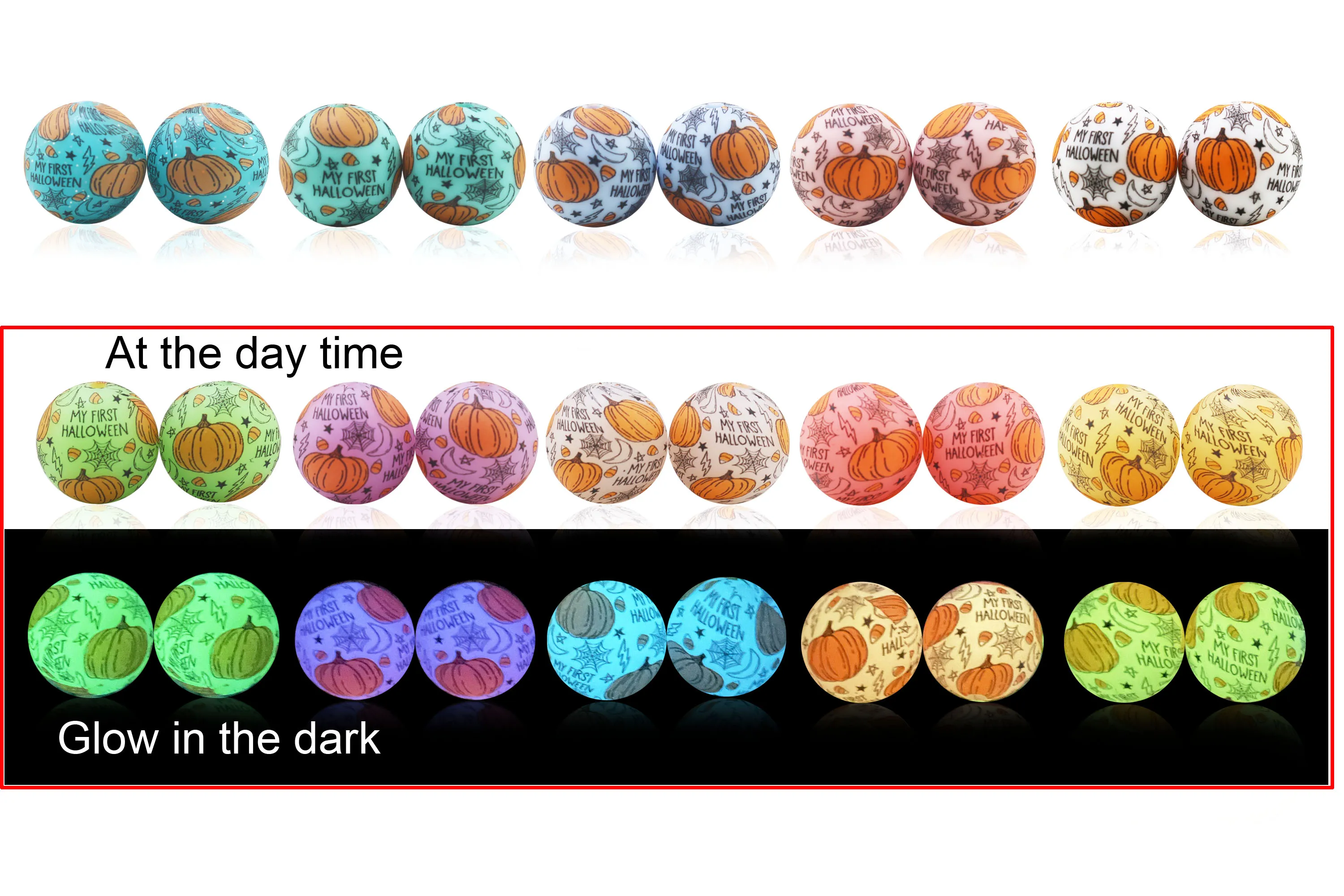 2024 New Arrival Pumpkin Printing Silicone Beads 15MM Glowing In The Dark Halloween Ball For Pen Making Jewelry Necklaces