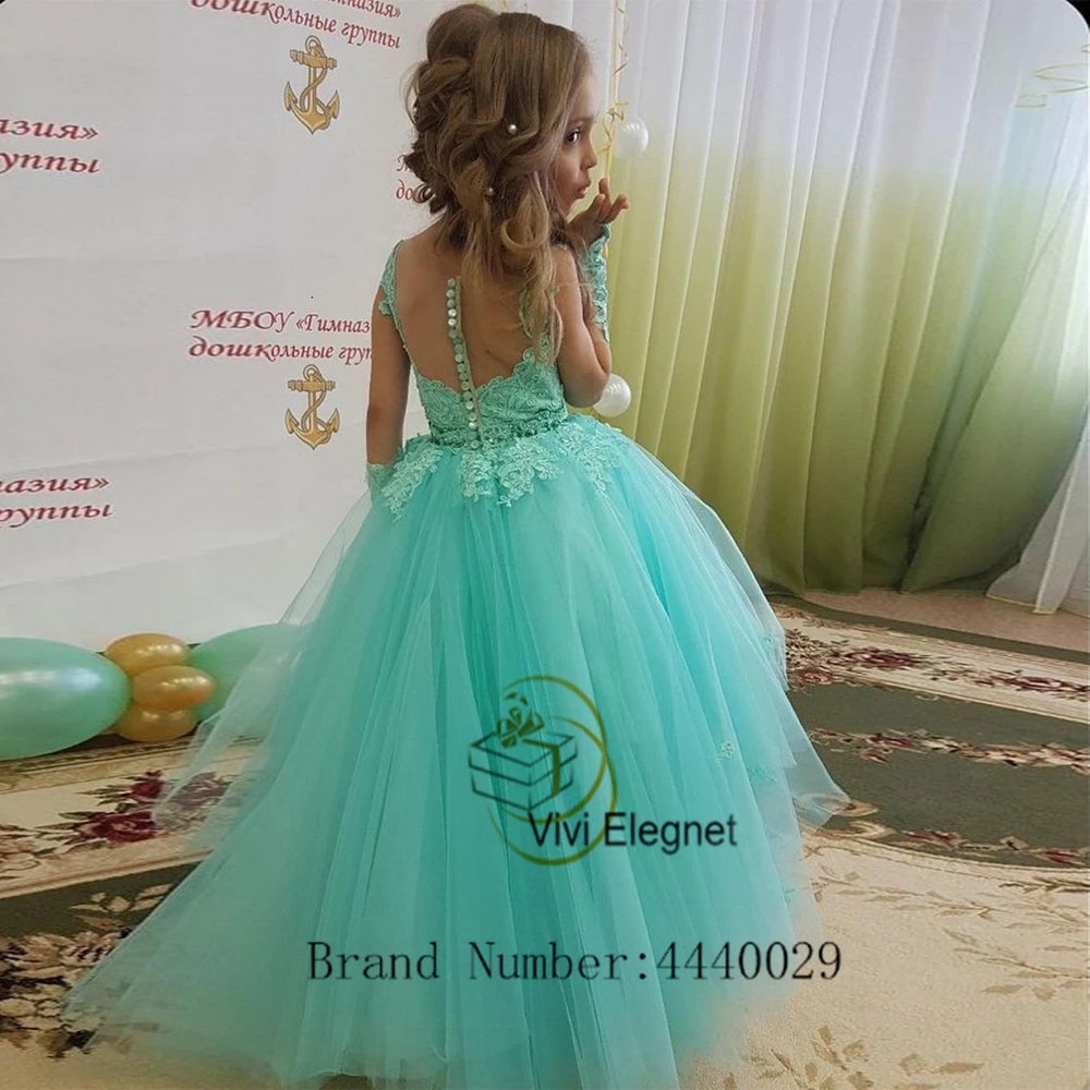 Vestidos Elegantes de flores para niñas, ropa de fiesta de boda con manga de casquillo y encaje sin mangas, color verde sombra, 2023