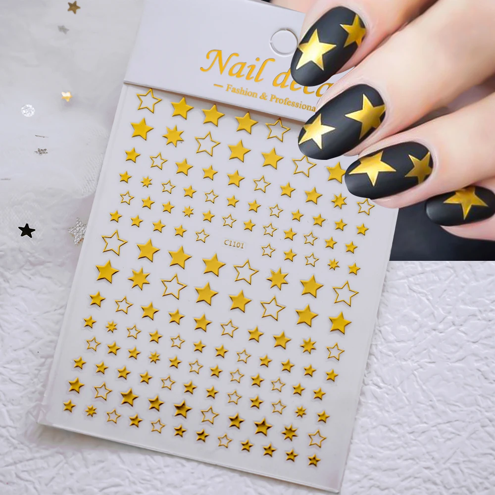 1 قطعة Y2K ثلاثية الأبعاد أسود/أبيض نجوم مسمار الفن ملصق ذاتية اللصق خمسة الخماسي مسمار ملصق مائي لتقوم بها بنفسك الليزر الأبيض الأسود ستار مسمار المتزلجون #3