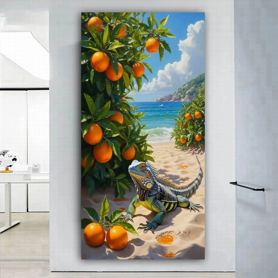 Diy Diamond Embroidery Beach Orange Lizard Large Size Diamonds Painting Full Drill Fruit Mosaic Cross Stitch Kits Wall Decor
