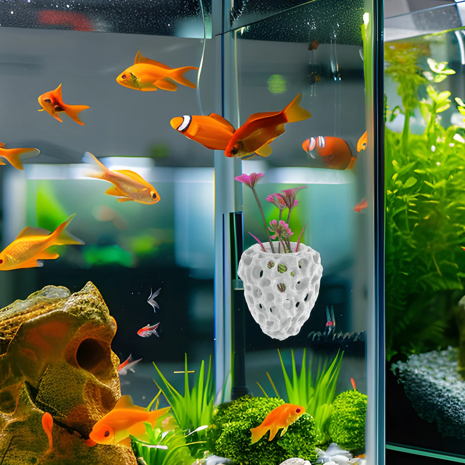 

Aquarium Shrimp Cave Hide Realistic Rock Fish Tank Decoration Safe Breeding Shelter For Shrimp Hollow Out Artificial Stone